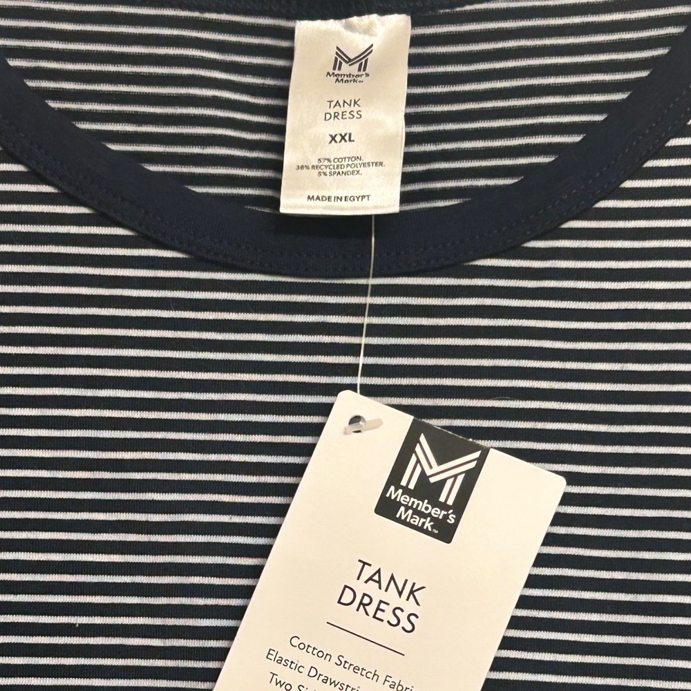 Member's Mark Navy White Striped Tank Dress XXL Sleeveless Cotton Stretch - Picture 4 of 4